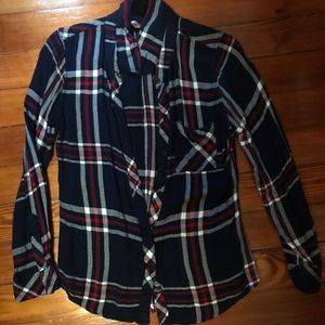 Navy blue, red and white flannel